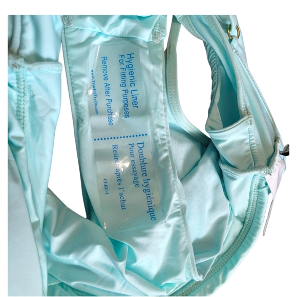 NWOT Bcbgmaxazria Plunging V-Neckline Shirr One Piece Swimsuit Aqua Blue Size 8 - Picture 11 of 17